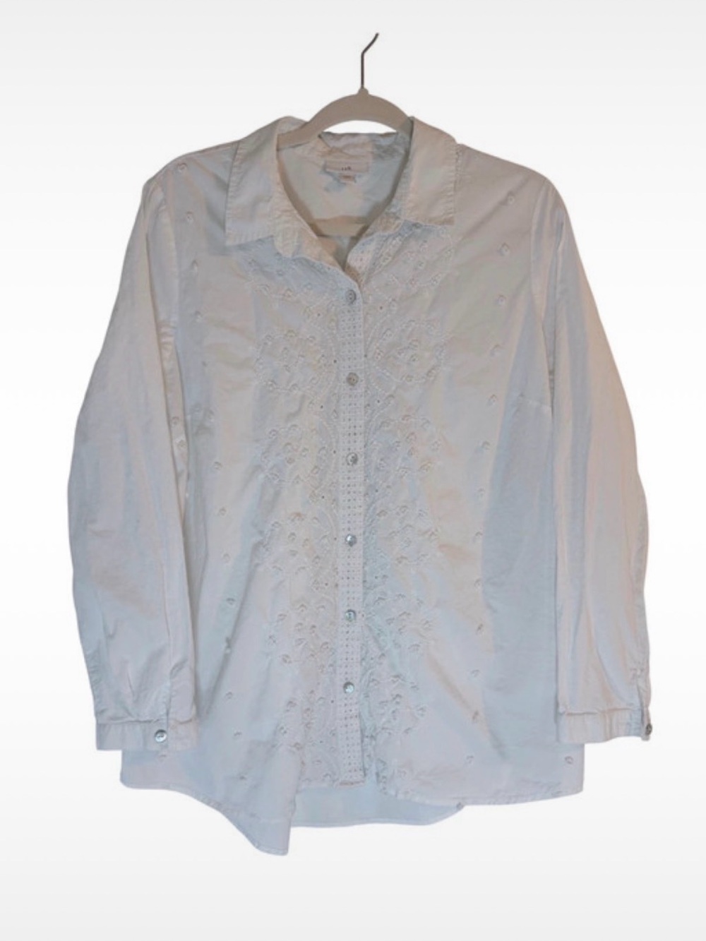 J.Jill White Long Sleeve Button-Down Shirt - Eyelet Embroidery Size L